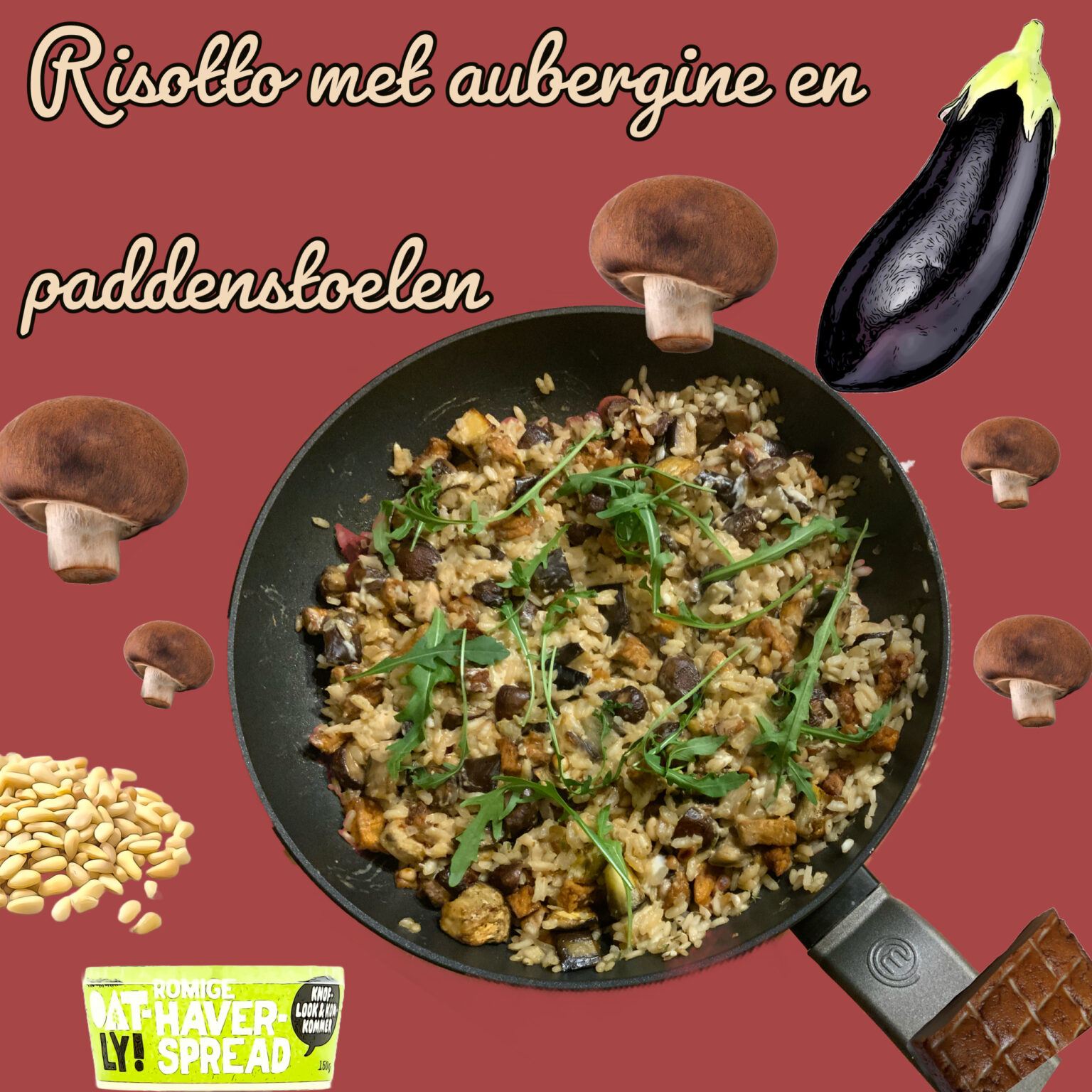 Risotto met aubergine en champignons Stoppen met snacken